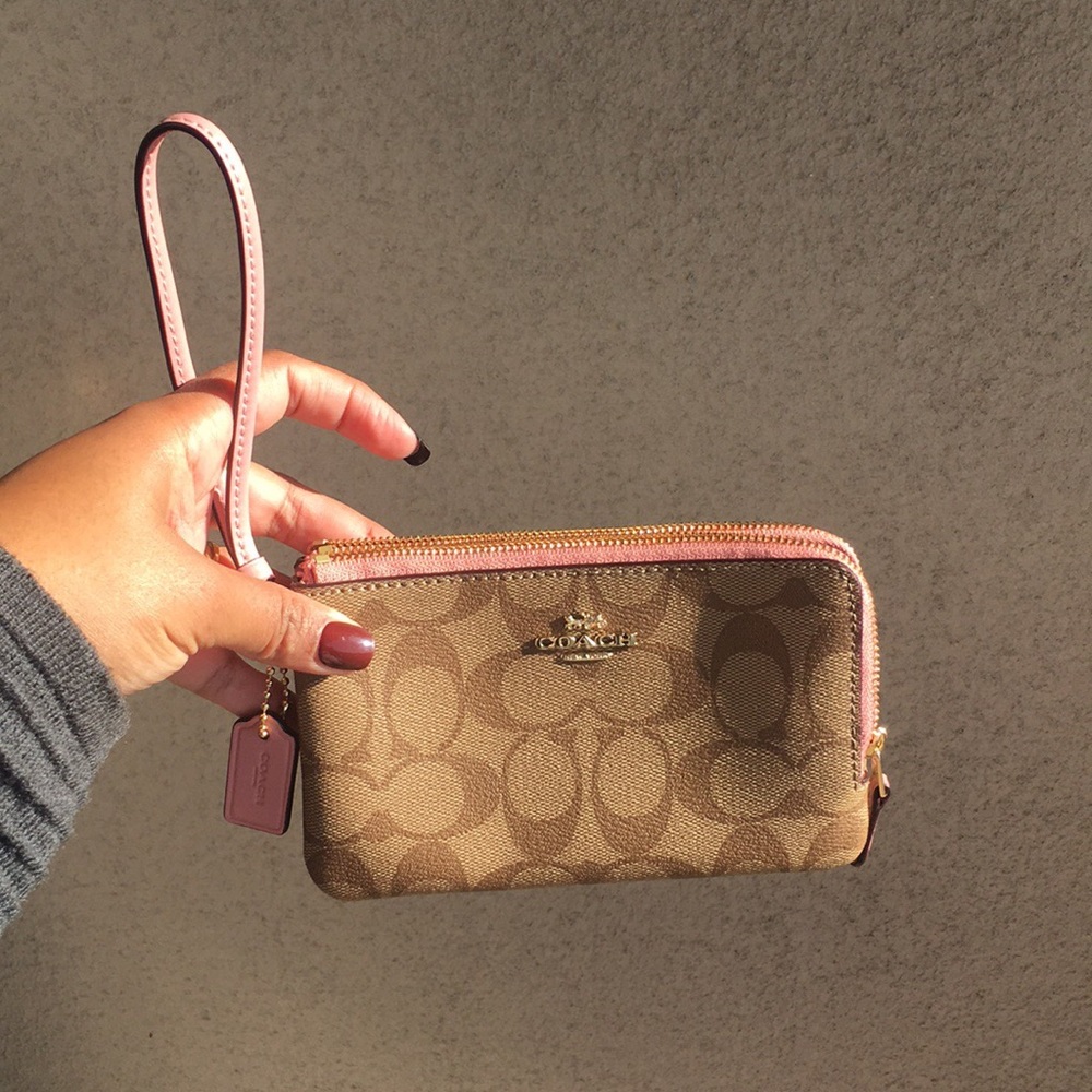 Coach Signature 3/4 Double Zip Wristlet - Picture 1 of 7